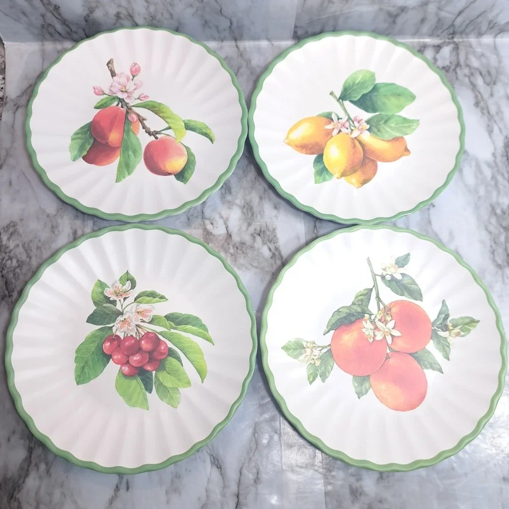 Set/4 The Farmhouse by Rachel Ashwell Salad Plates 100% Melamine Fruit Themed‎